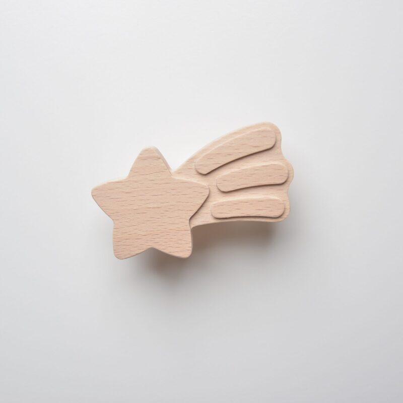 Shooting star shaped furniture knob, made of wood, for children's room, sky theme - FAB-FABRIK