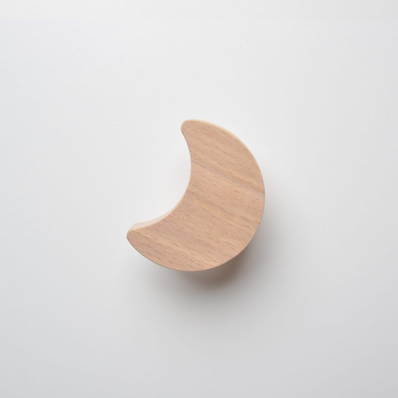 Moon-shaped furniture knob, made of wood, for children's room, sky theme - FAB-FABRIK